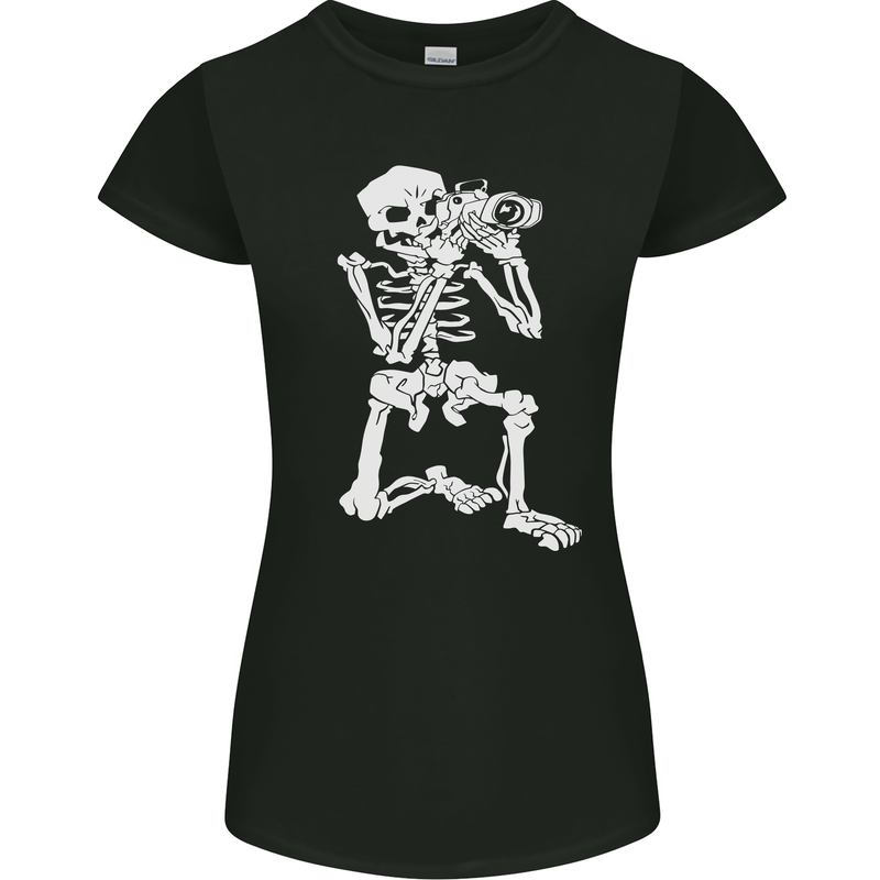 Skeleton Photographer Photography Womens Petite Cut T-Shirt Black