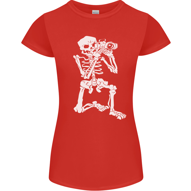 Skeleton Photographer Photography Womens Petite Cut T-Shirt Red