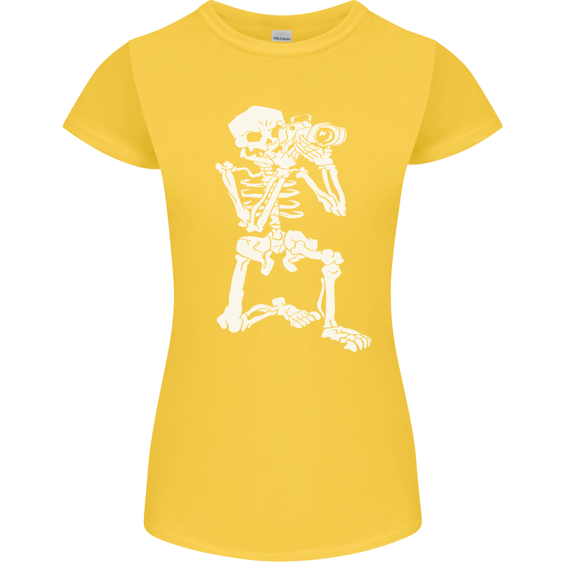 Skeleton Photographer Photography Womens Petite Cut T-Shirt Yellow