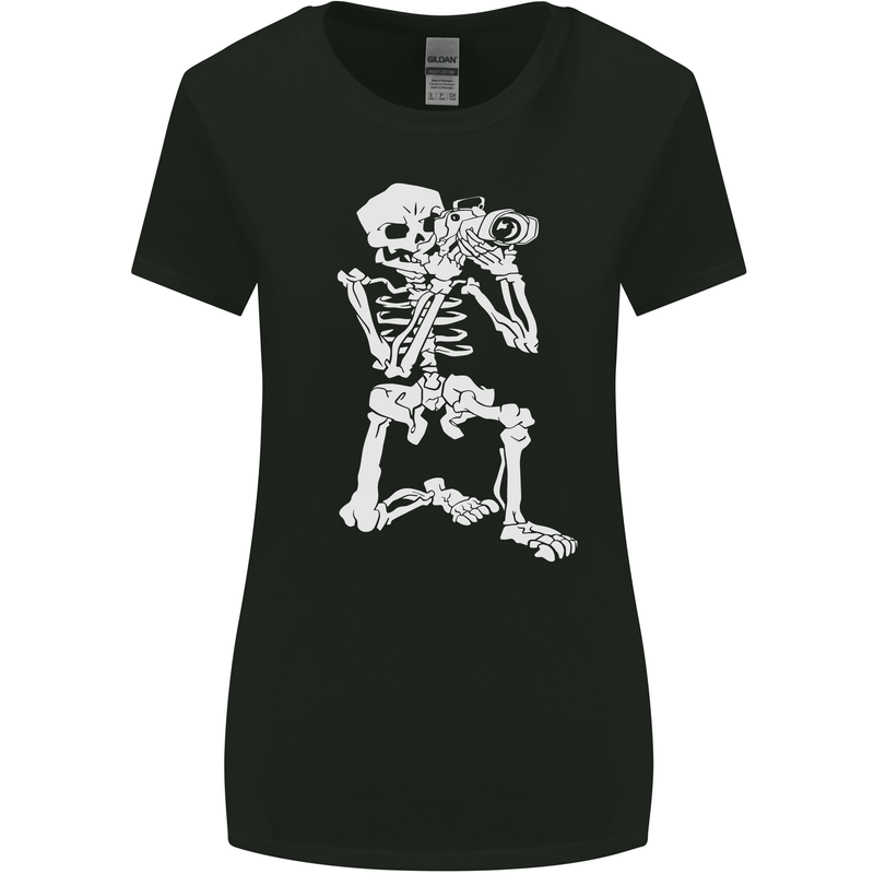 Skeleton Photographer Photography Womens Wider Cut T-Shirt Black