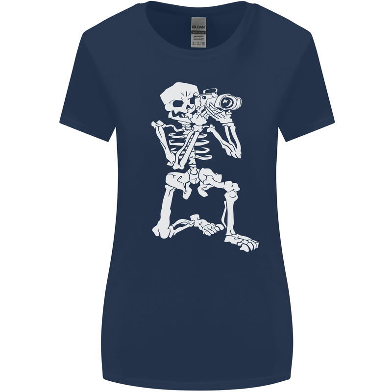 Skeleton Photographer Photography Womens Wider Cut T-Shirt Navy Blue