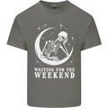 Skeleton Waiting For the Weekend Mens Cotton T-Shirt Tee Top Charcoal