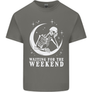 Skeleton Waiting For the Weekend Mens Cotton T-Shirt Tee Top Charcoal