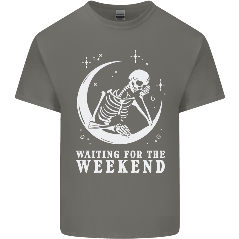 Skeleton Waiting For the Weekend Mens Cotton T-Shirt Tee Top Charcoal
