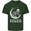 Skeleton Waiting For the Weekend Mens Cotton T-Shirt Tee Top Forest Green