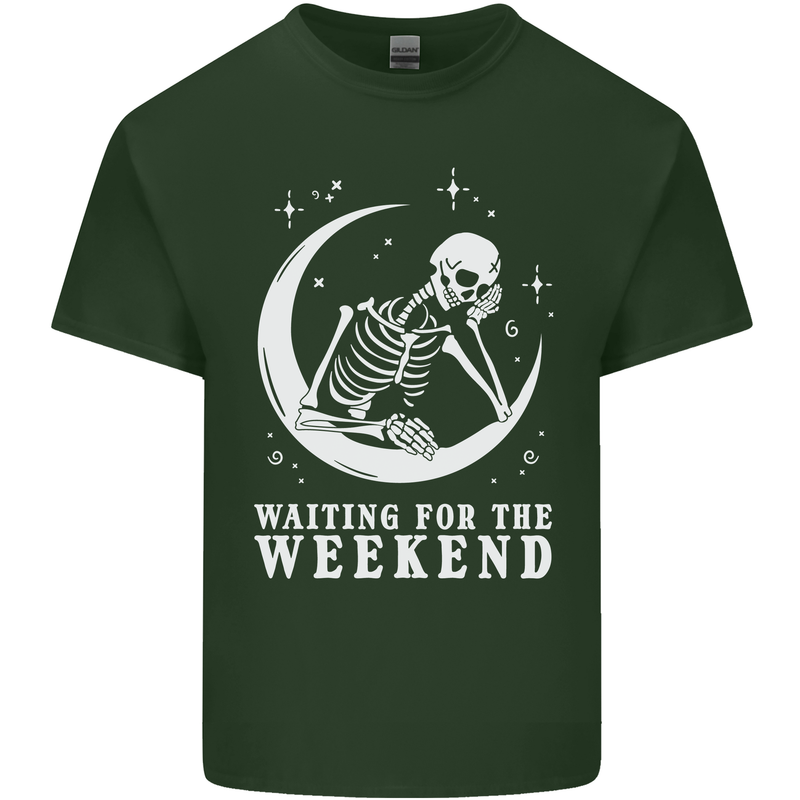 Skeleton Waiting For the Weekend Mens Cotton T-Shirt Tee Top Forest Green