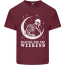 Skeleton Waiting For the Weekend Mens Cotton T-Shirt Tee Top Maroon