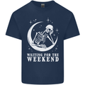 Skeleton Waiting For the Weekend Mens Cotton T-Shirt Tee Top Navy Blue