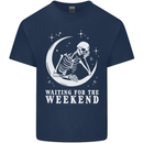 Skeleton Waiting For the Weekend Mens Cotton T-Shirt Tee Top Navy Blue