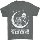 Skeleton Waiting For the Weekend Mens T-Shirt 100% Cotton Charcoal