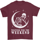 Skeleton Waiting For the Weekend Mens T-Shirt 100% Cotton Maroon