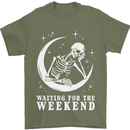 Skeleton Waiting For the Weekend Mens T-Shirt 100% Cotton Military Green