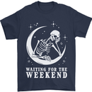 Skeleton Waiting For the Weekend Mens T-Shirt 100% Cotton Navy Blue