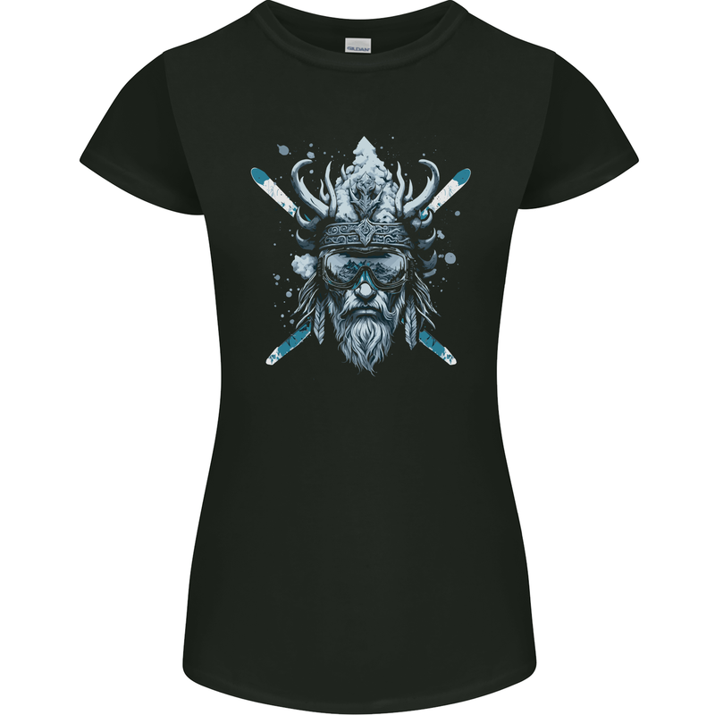 Skiing Viking Ski Womens Petite Cut T-Shirt Black