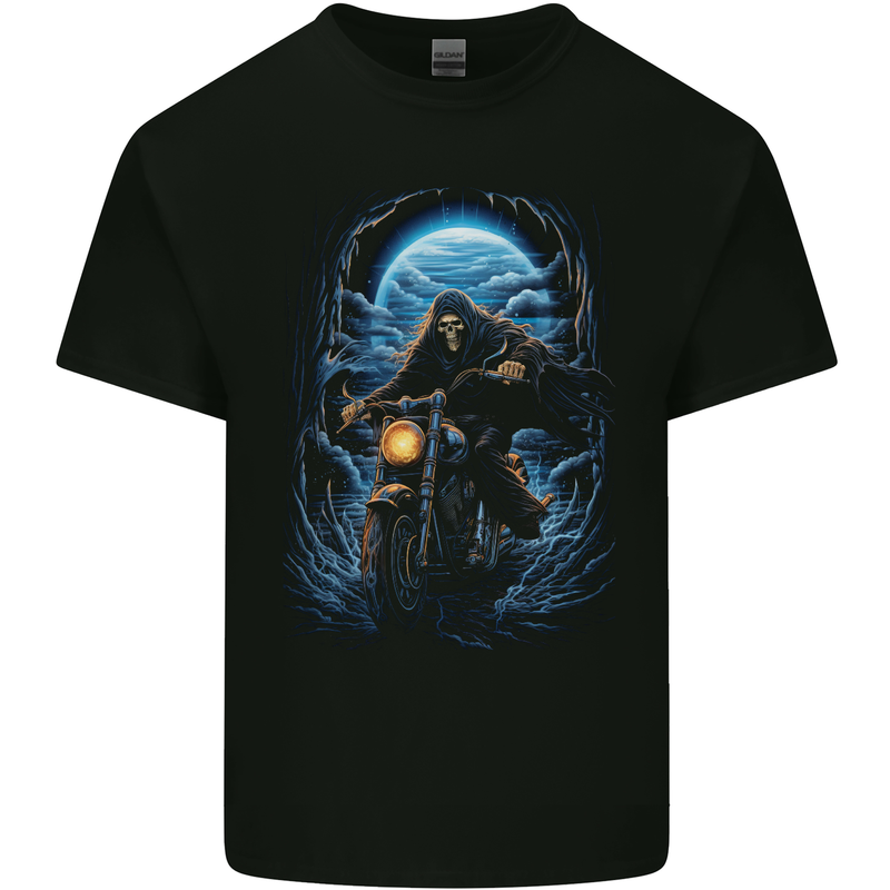 Skull Biker Motorcycle Motorbike Grim Reaper 10 Kids T-Shirt Childrens Black