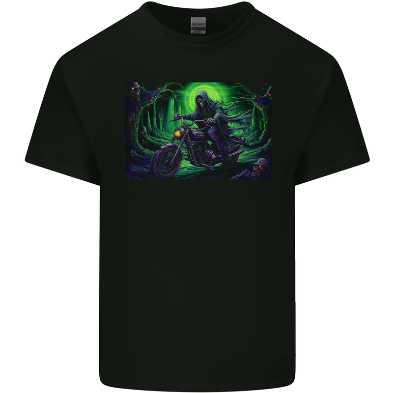 Skull Biker Motorcycle Motorbike Grim Reaper 11 Kids T-Shirt Childrens Black