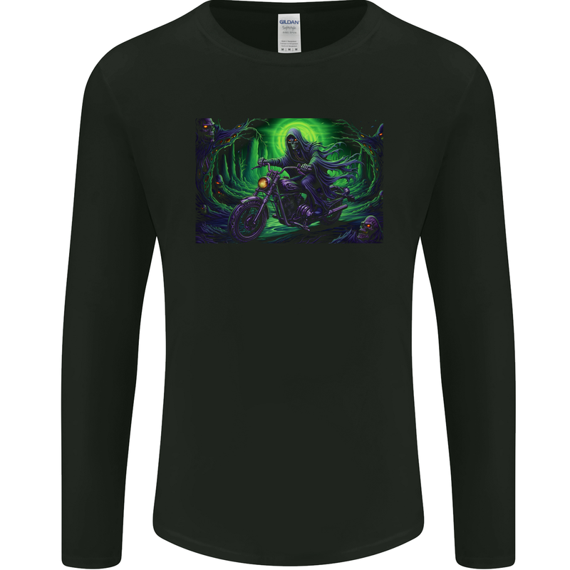 Skull Biker Motorcycle Motorbike Grim Reaper 11 Mens Long Sleeve T-Shirt Black