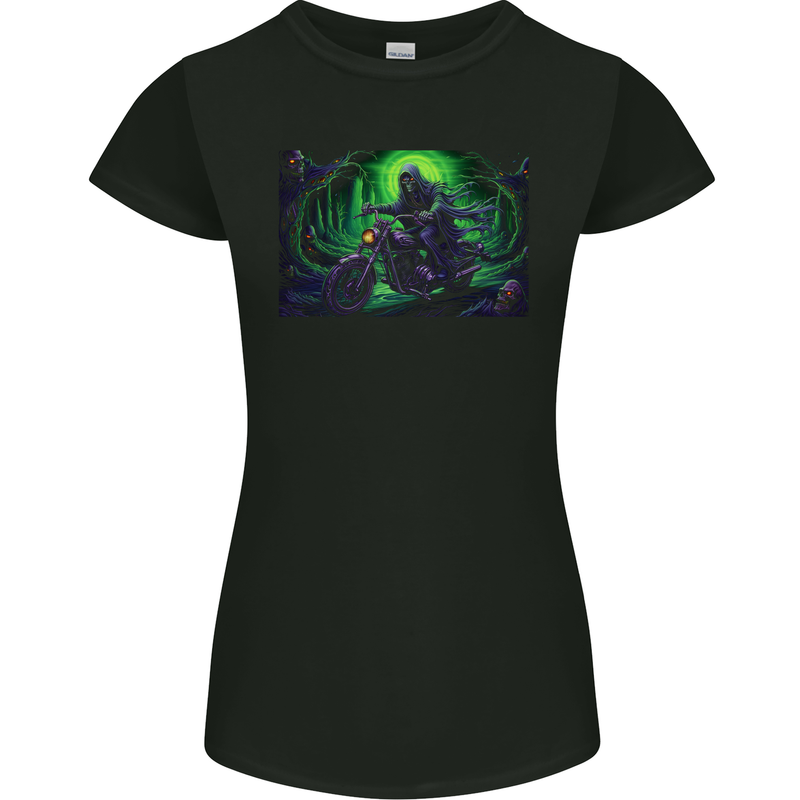 Skull Biker Motorcycle Motorbike Grim Reaper 11 Womens Petite Cut T-Shirt Black