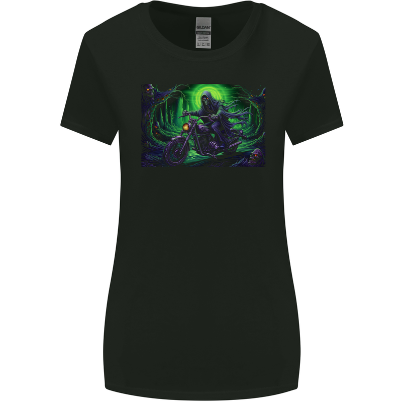 Skull Biker Motorcycle Motorbike Grim Reaper 11 Womens Wider Cut T-Shirt Black