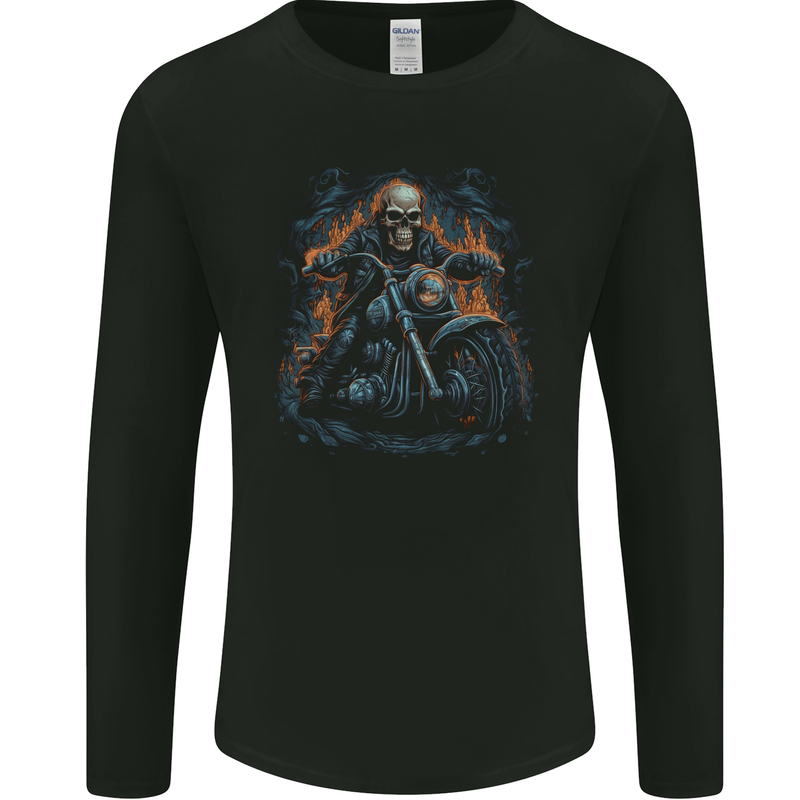 Skull Biker Motorcycle Motorbike Grim Reaper 12 Mens Long Sleeve T-Shirt Black