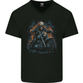 Skull Biker Motorcycle Motorbike Grim Reaper 12 Mens V-Neck Cotton T-Shirt Black