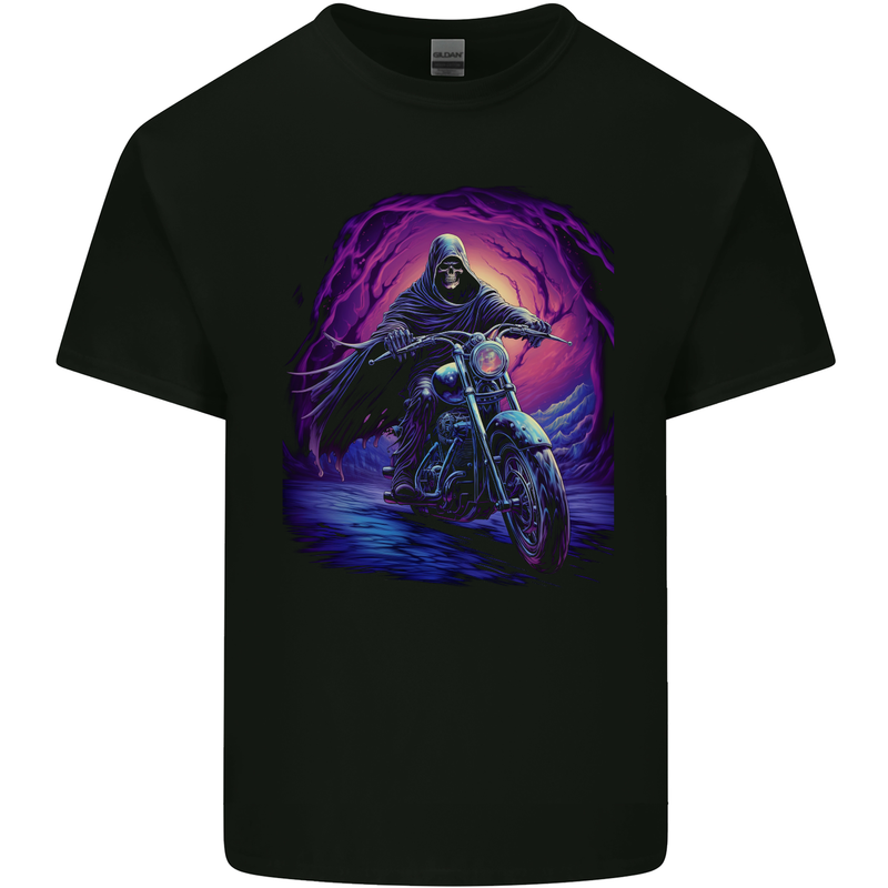 Skull Biker Motorcycle Motorbike Grim Reaper 13 Kids T-Shirt Childrens Black