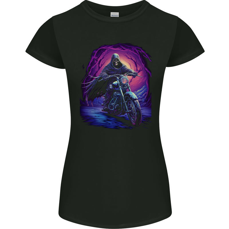 Skull Biker Motorcycle Motorbike Grim Reaper 13 Womens Petite Cut T-Shirt Black