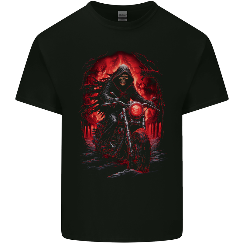 Skull Biker Motorcycle Motorbike Grim Reaper 14 Kids T-Shirt Childrens Black