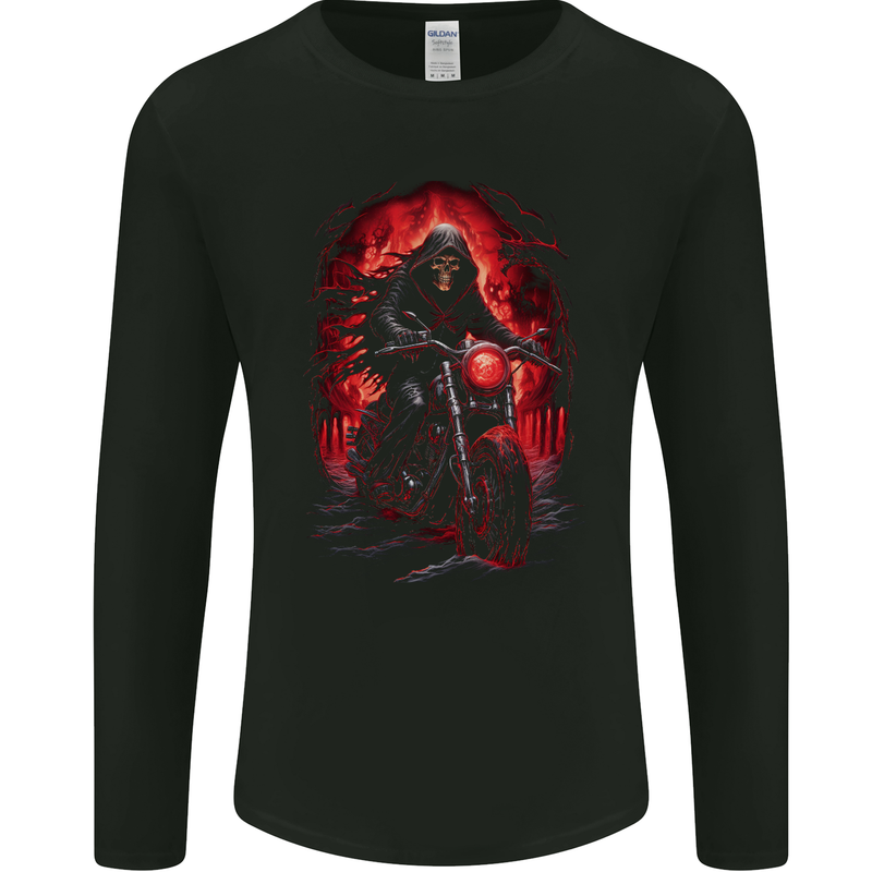 Skull Biker Motorcycle Motorbike Grim Reaper 14 Mens Long Sleeve T-Shirt Black