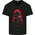 Skull Biker Motorcycle Motorbike Grim Reaper 14 Mens V-Neck Cotton T-Shirt Black