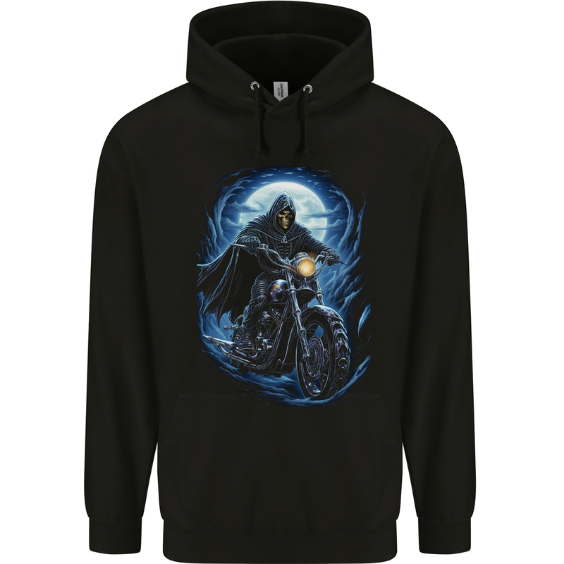 Skull Biker Motorcycle Motorbike Grim Reaper 15 Childrens Kids Hoodie Black