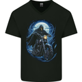Skull Biker Motorcycle Motorbike Grim Reaper 15 Mens V-Neck Cotton T-Shirt Black
