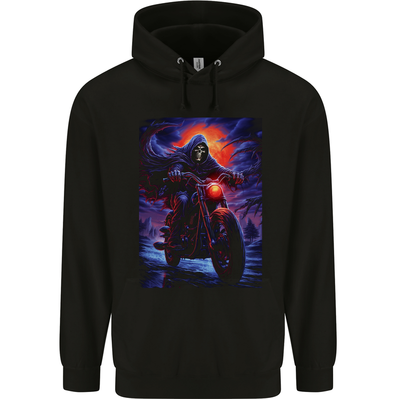 Skull Biker Motorcycle Motorbike Grim Reaper 16 Mens 80% Cotton Hoodie Black