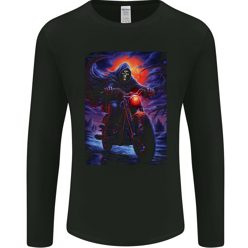 Skull Biker Motorcycle Motorbike Grim Reaper 16 Mens Long Sleeve T-Shirt Black