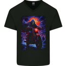 Skull Biker Motorcycle Motorbike Grim Reaper 16 Mens V-Neck Cotton T-Shirt Black