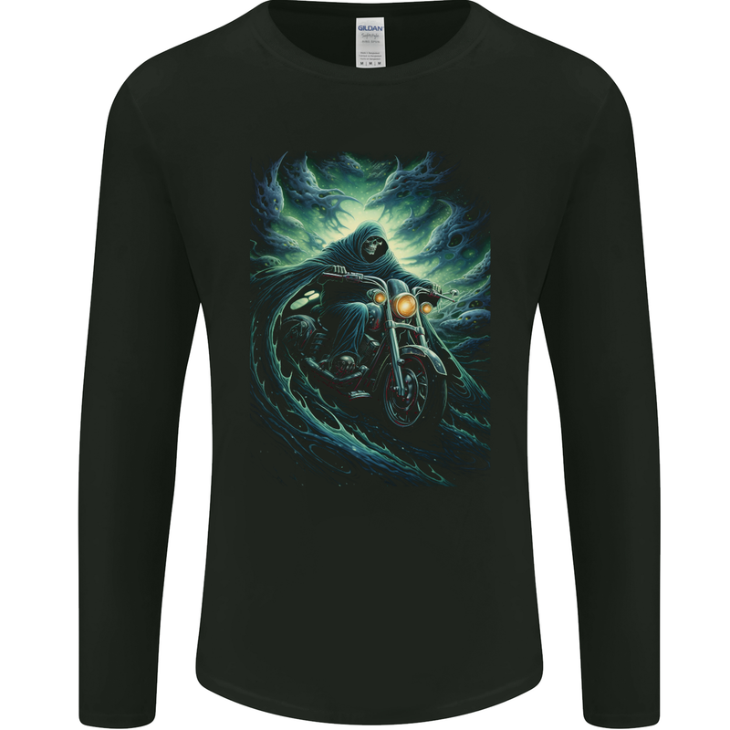Skull Biker Motorcycle Motorbike Grim Reaper 17 Mens Long Sleeve T-Shirt Black