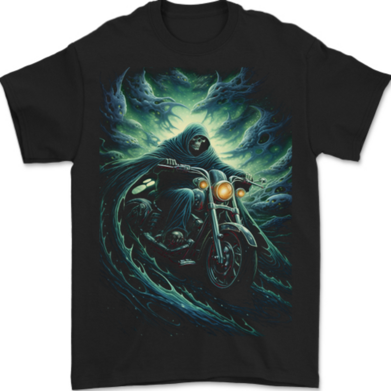 Skull Biker Motorcycle Motorbike Grim Reaper 17 Mens T-Shirt 100% Cotton BLACK