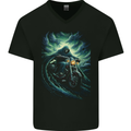 Skull Biker Motorcycle Motorbike Grim Reaper 17 Mens V-Neck Cotton T-Shirt Black