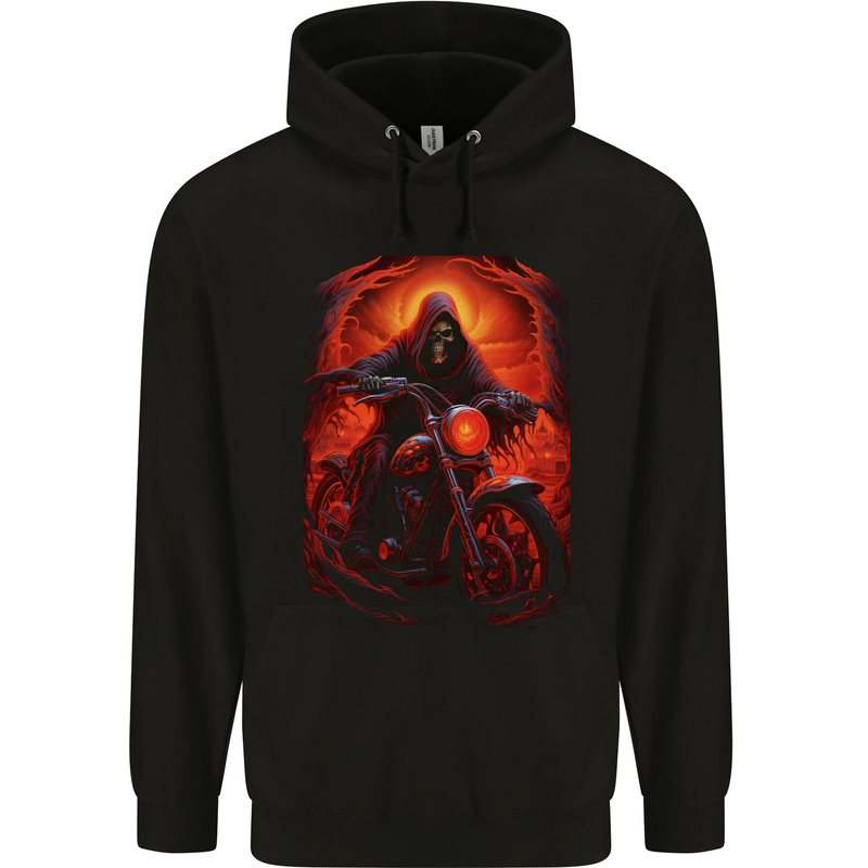 Skull Biker Motorcycle Motorbike Grim Reaper 18 Mens 80% Cotton Hoodie Black