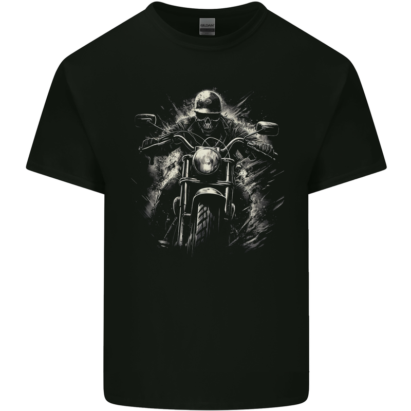 Skull Biker Motorcycle Motorbike Grim Reaper 19 Kids T-Shirt Childrens Black