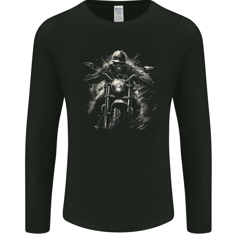 Skull Biker Motorcycle Motorbike Grim Reaper 19 Mens Long Sleeve T-Shirt Black