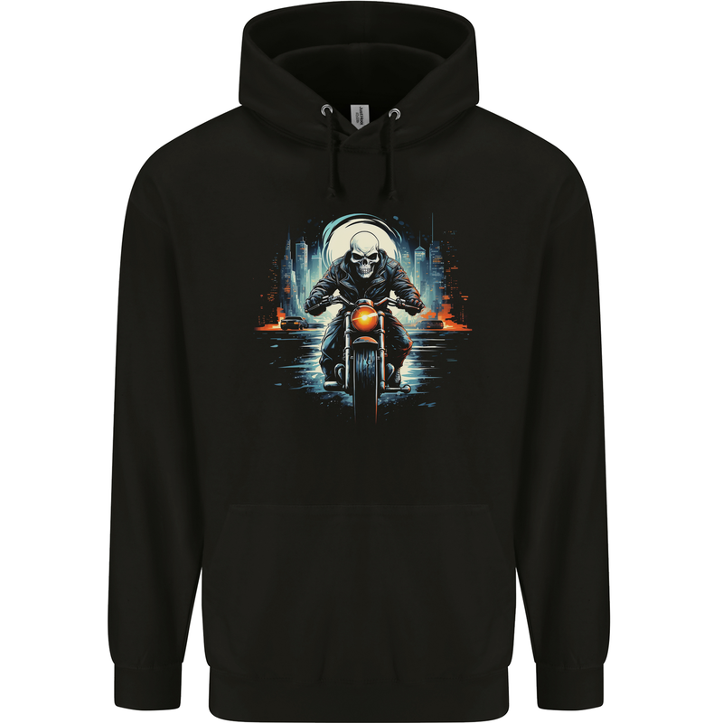 Skull Biker Motorcycle Motorbike Grim Reaper 20 Childrens Kids Hoodie Black
