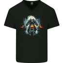 Skull Biker Motorcycle Motorbike Grim Reaper 20 Mens V-Neck Cotton T-Shirt Black