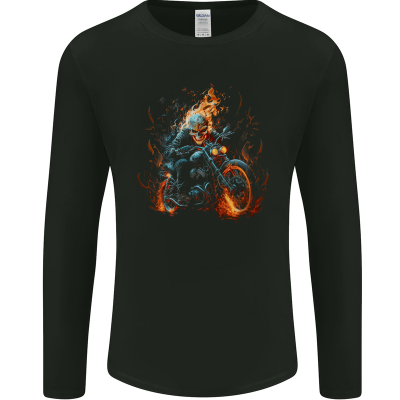 Skull Biker Motorcycle Motorbike Grim Reaper 21 Mens Long Sleeve T-Shirt Black