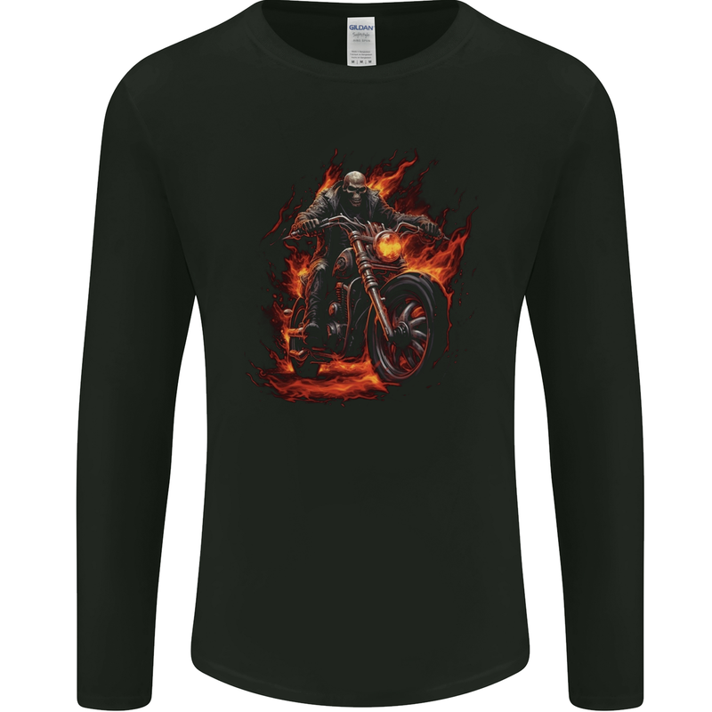 Skull Biker Motorcycle Motorbike Grim Reaper 24 Mens Long Sleeve T-Shirt Black
