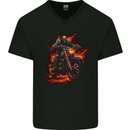 Skull Biker Motorcycle Motorbike Grim Reaper 24 Mens V-Neck Cotton T-Shirt Black