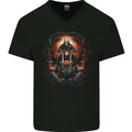 Skull Biker Motorcycle Motorbike Grim Reaper 26 Mens V-Neck Cotton T-Shirt Black