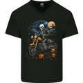 Skull Biker Motorcycle Motorbike Grim Reaper 27 Mens V-Neck Cotton T-Shirt Black