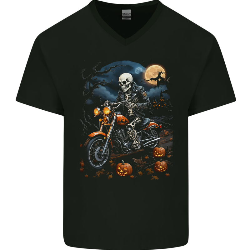 Skull Biker Motorcycle Motorbike Grim Reaper 27 Mens V-Neck Cotton T-Shirt Black