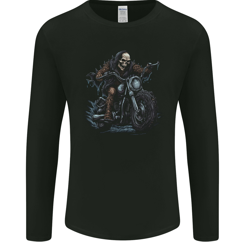 Skull Biker Motorcycle Motorbike Grim Reaper 28 Mens Long Sleeve T-Shirt Black